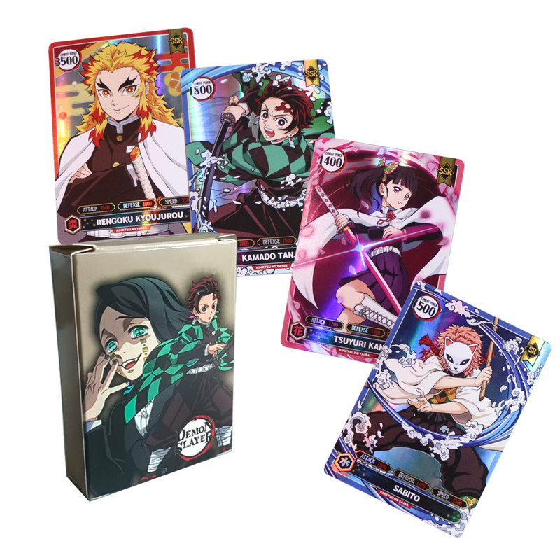 

50pcs/box Demon Slayer Card Anime Tanjirou Nezuko Agatsuma Zenitsu Shining Cards TCG Battle Fighting Hobbies Toys For Children