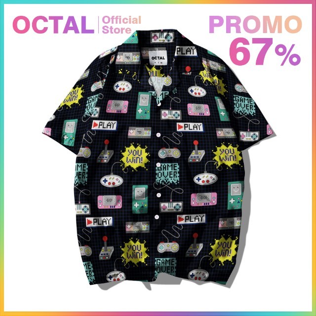OCTAL - Kemeja Motif Pattern Pantai Printing Kasual Pria - Wanita KMP-0156