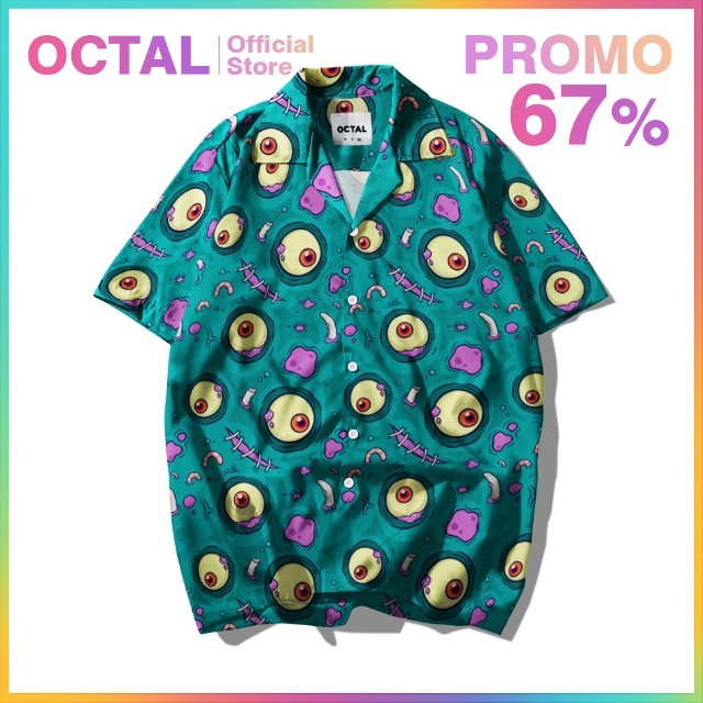 OCTAL - Kemeja Motif Pattern Pantai Printing Kasual Pria - Wanita KMP-0249