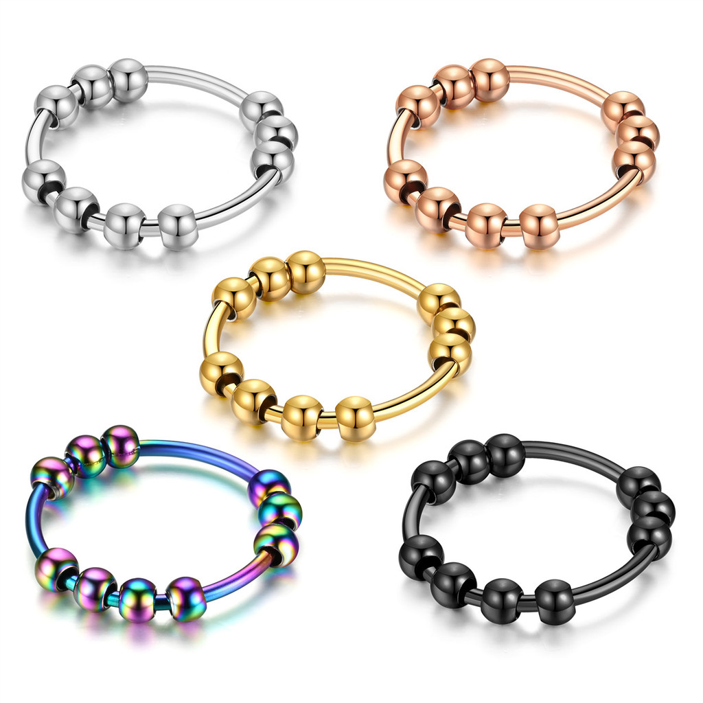 

New Stainless Steel Beads Anxiety Rings Stress Relief Fidget Rings For Women Men INS Simple Style Fashion Jewelry Gifts Trend