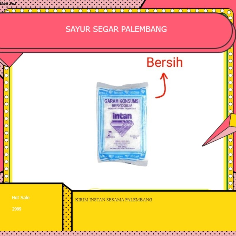

Garam Dapur Intan Beryodium 1 Bungkus 150 gr - Palembang