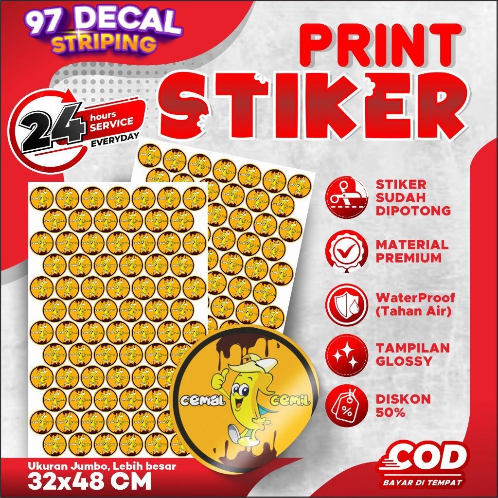 

Cetak Stiker Chromo Cut A3+ Murah / Cetak Stiker Label Kemasan Makanan Minuman - Gratis Logo