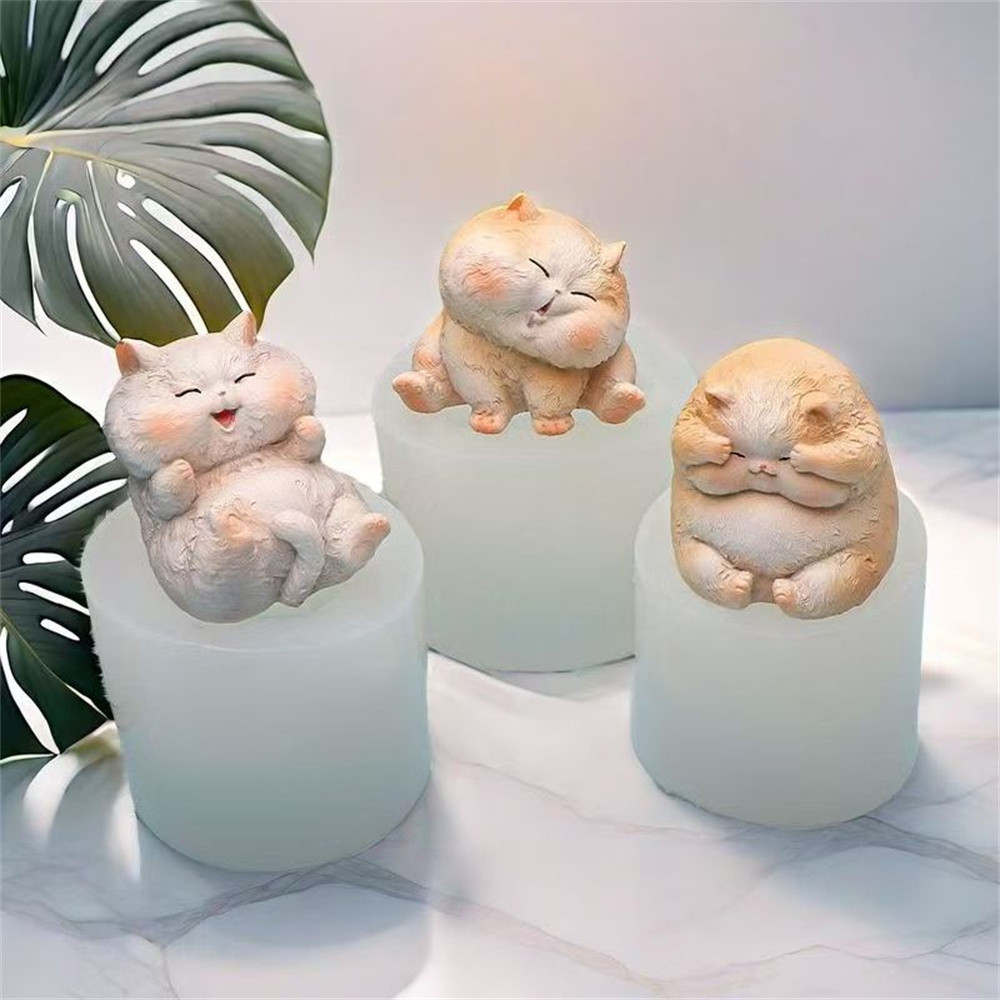 

3D Cartoon Kitten Silicone Mould Decorating Tools Plaster Resin Handmade Molds DIY Animal Candle Mould Cat Lover Home Decor Gift