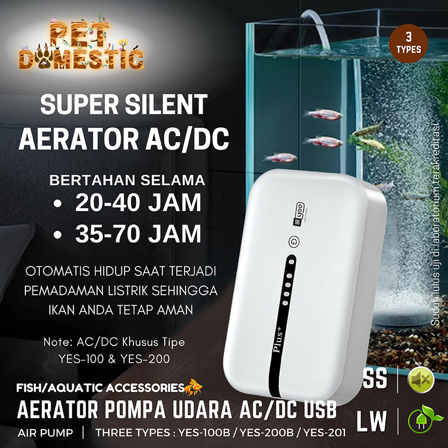 Aquarium Silent Aerator Air Pump Ac Dc Usb Mancing Pompa Gelembung Udara Baterai Cas Airator