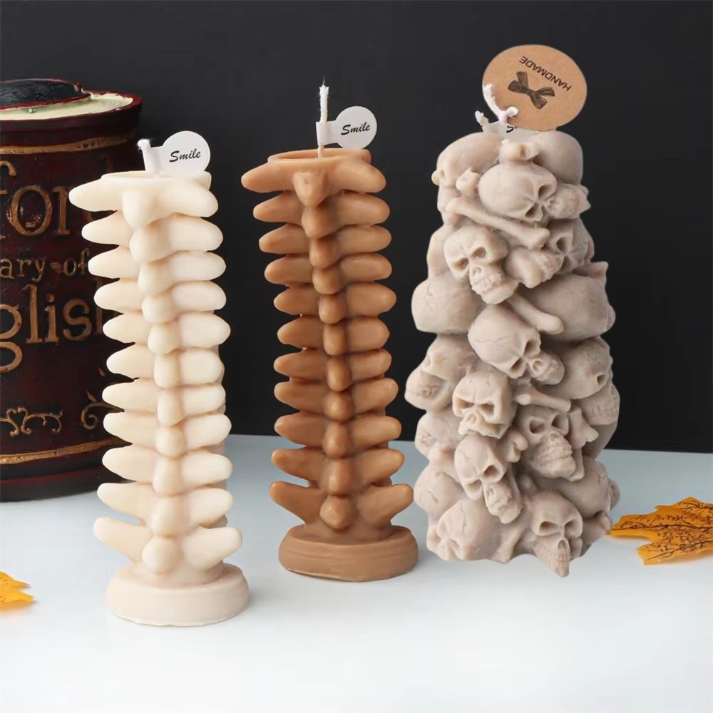 

3D Horror Design Skull Silicone Candle Mold DIY Bone Soap Resin Tool Human Vertebral Pillar Plaster Statue Mould Halloween Decor