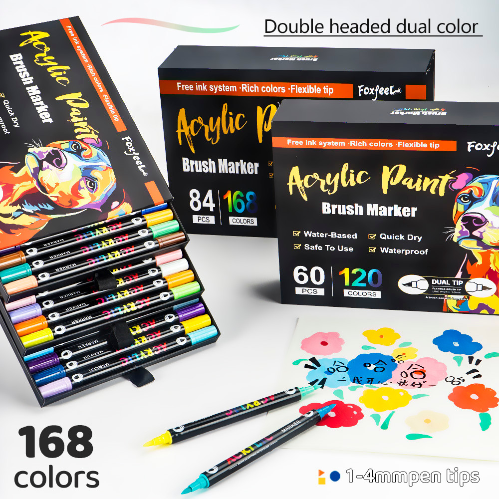 

96/120/168 Colors Acrylic Paint Pens Brush Tip Double Head Marker For Rock Painting Wood Canvas Stone, Gift DIY Crafts