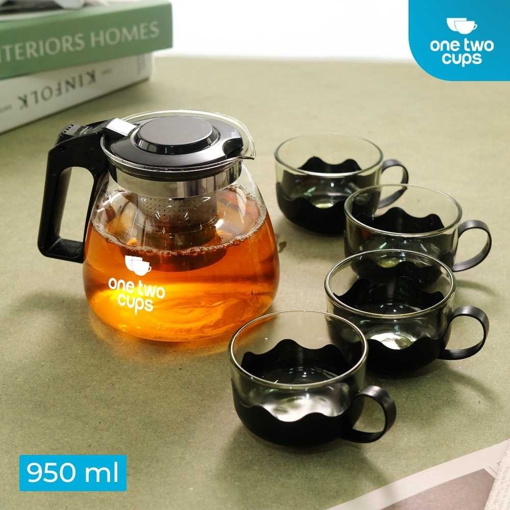 

(100% ORI) One Two Cups Teko Teh Chinese Teapot Pitcher 950ml with 4 Cups - EM01
