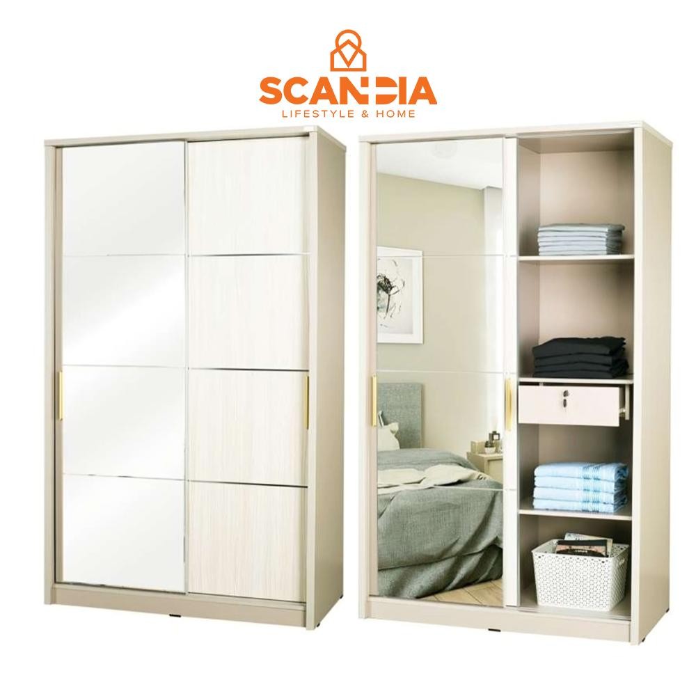 SCANDIA Poven Wardrobe Sliding 119,4X59X200 Taupe - Lemari Lemari Modern Lemari Besar Minimalis Tero