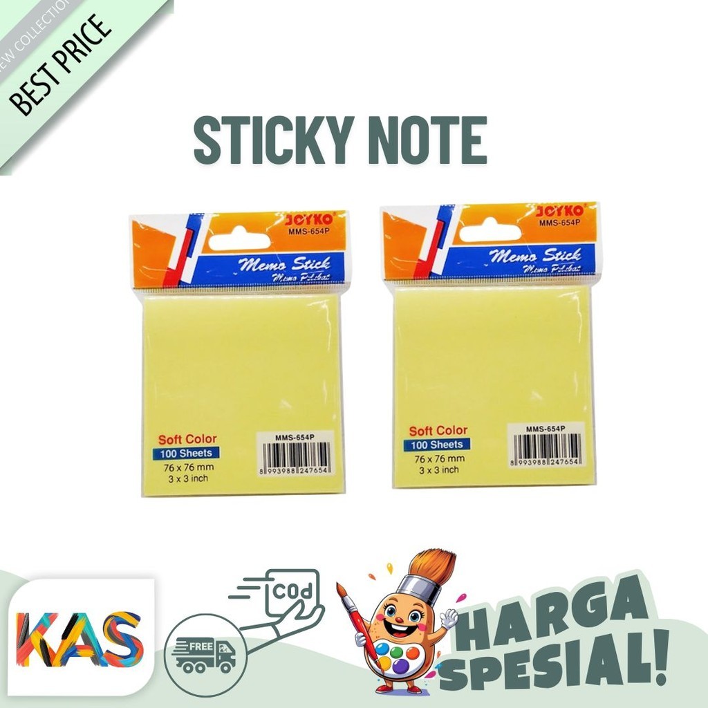 

Memo Stick / Sticky Note Joyko MMS-654P Soft Color 76 x 76 mm - Pak (100 lembar)