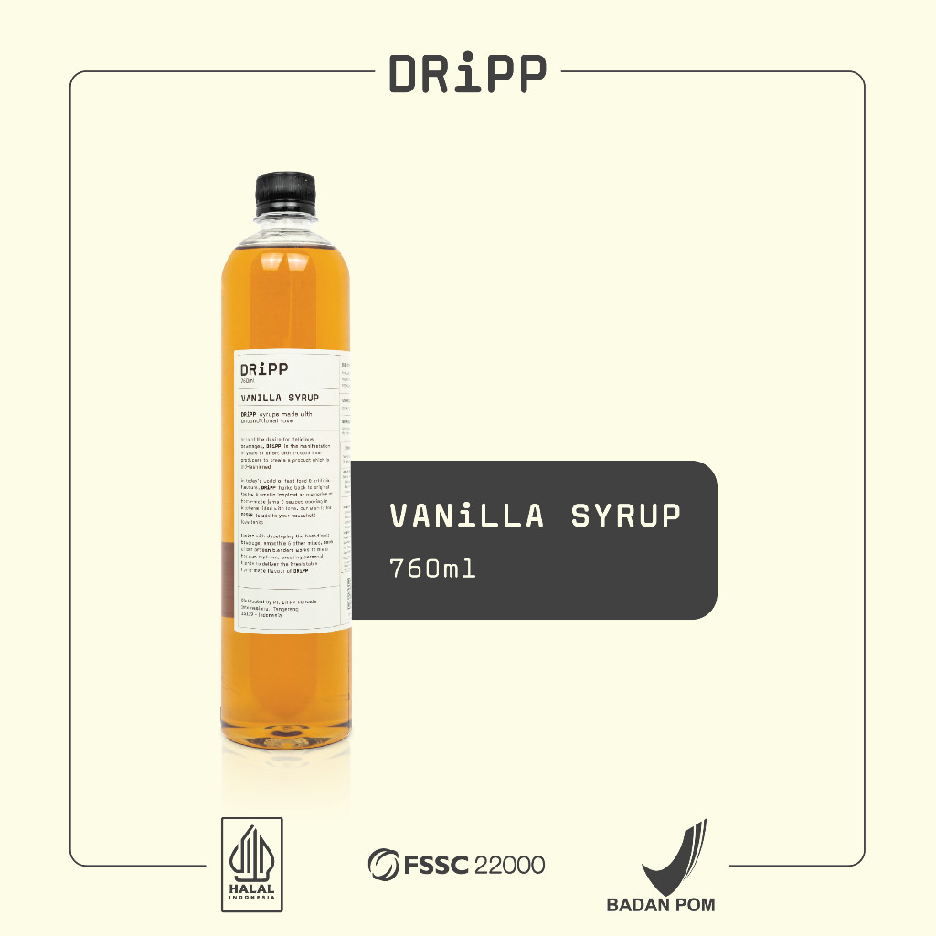 

DRiPP Vanilla Syrup - Perasa Minuman Berbentuk Sirup Rasa Vanilla Untuk HORECA