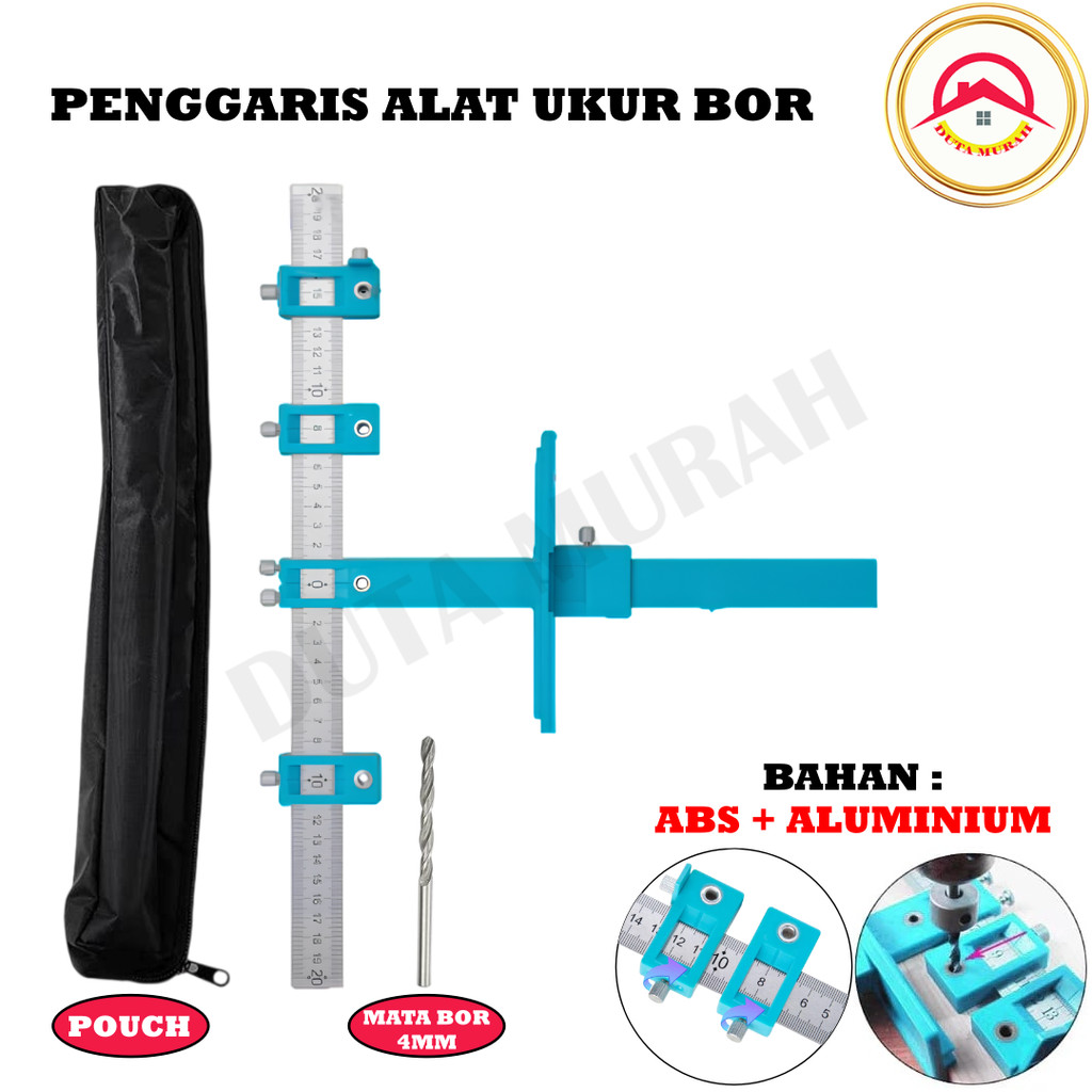 Penggaris Kombinasi 4 Lubang Alat Mal Titik Bor Multifungsi Woodworking Drilling Aid Tool