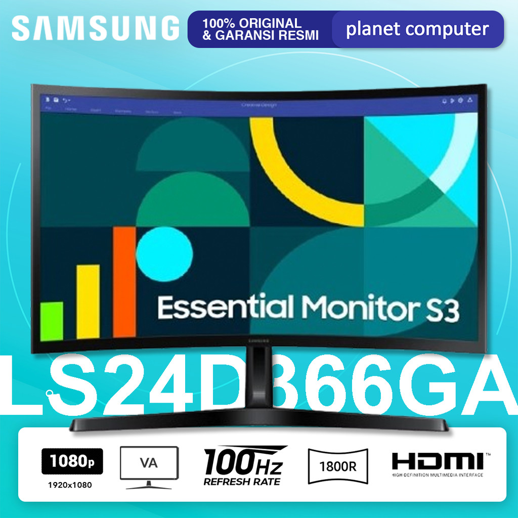 Monitor Samsung 24" Inch LS24D366 Curved LED FHD VA 100Hz HDMI