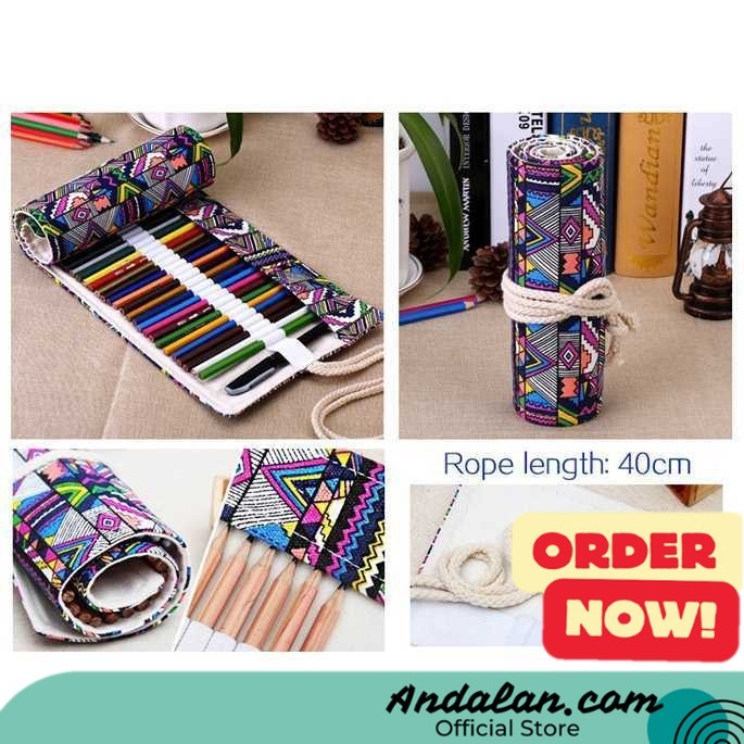 

MARCO Bohemian Tas Tempat Pensil Gulung Canvas 48 Slot 20.5x56cm - EN-71