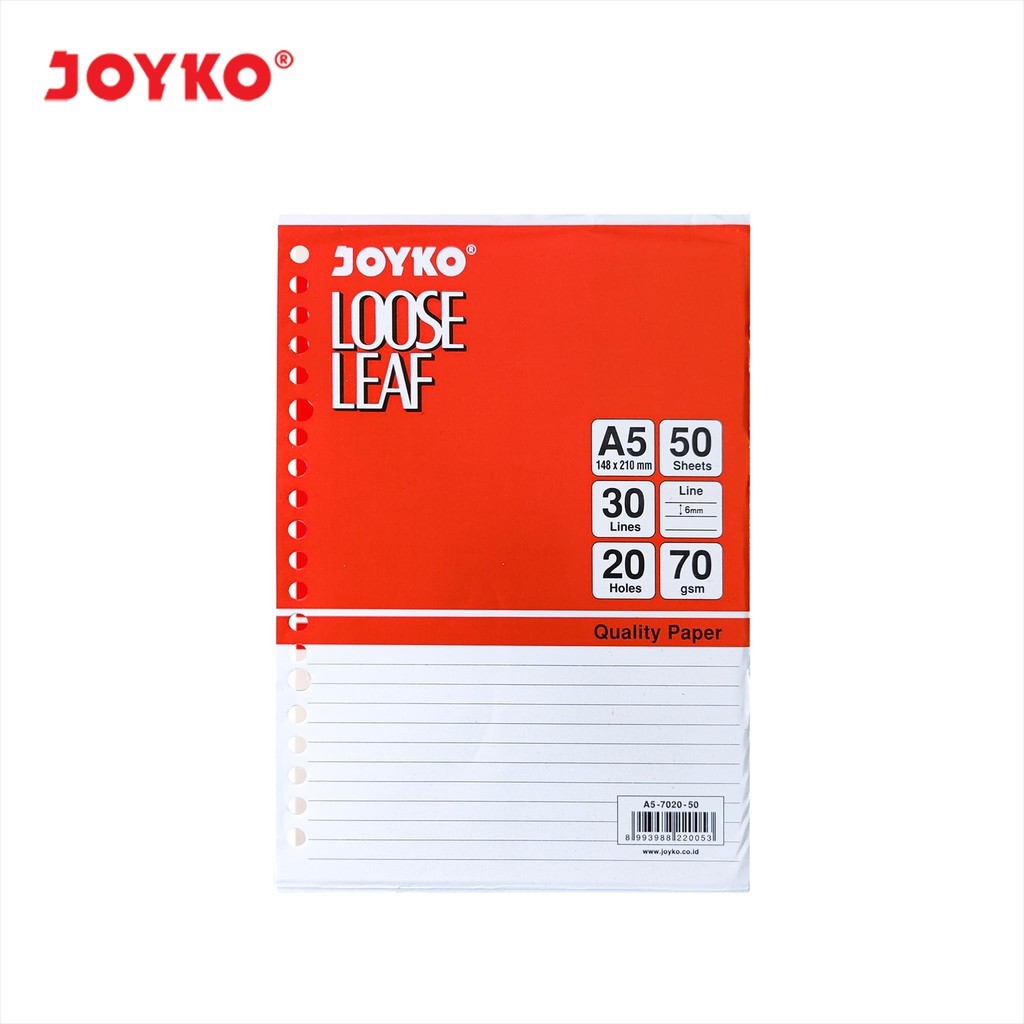 

JA A5 - JOYKO LOOSE LEAF ISI KERTAS FILE BINDER BERGARIS REFILL KERTAS GARIS-GARIS A 5 DENGAN 20 LUBANG