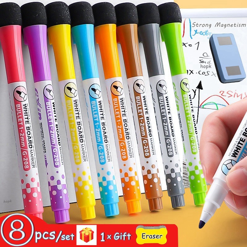 

8 Colors Magnetic Dry Erase Markers Fine Tip Magnetic Erasable Whiteboard Pens for Kids Teachers Office School Home Classroom