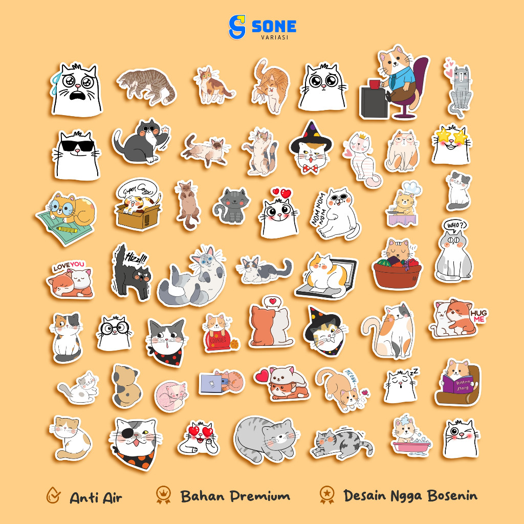 

Stiker Pack Kucing Lucu Aesthethic Vinyl Waterproof untuk Sticker Buku Journal Casing HP Laptop Tumbler