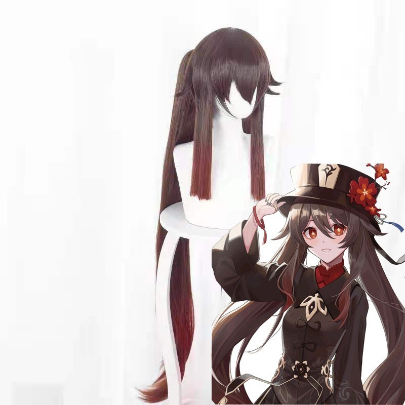 Genshin Impact Hu Tao Cosplay Wig Hairnet 80CM Game Cos Genshin Impact Wig Hu Tao Cosplay Brown Hair