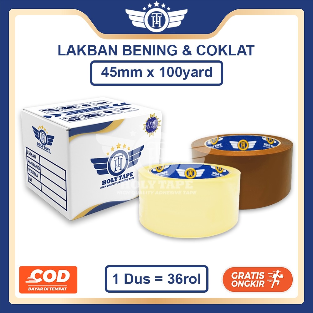 1 KARTON LAKBAN HOLYTAPE KUALITAS DAIMARU BENING/COKLAT 100 YARD SAMEDAY KHUSUS GOJEK GRAB