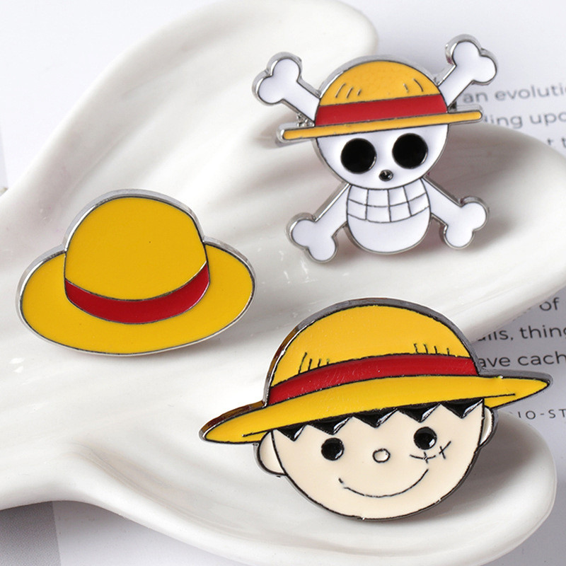Metal Cartoon Badge  Bag Decoration One Piece Luffy Straw Hat Brooch