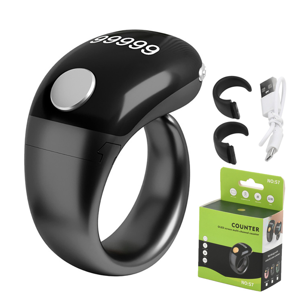 

Smart Tasbih Tally Counter Type-C Rechargeable Electronic Digital Counter Adjustable Ring Holder Counter for Prayer Time Reminde