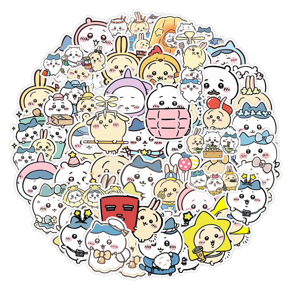 

50 Pcs Sticker Chiikawa Vinyl Waterproof untuk Tempelan Laptop Tumbler HP Koper DIY