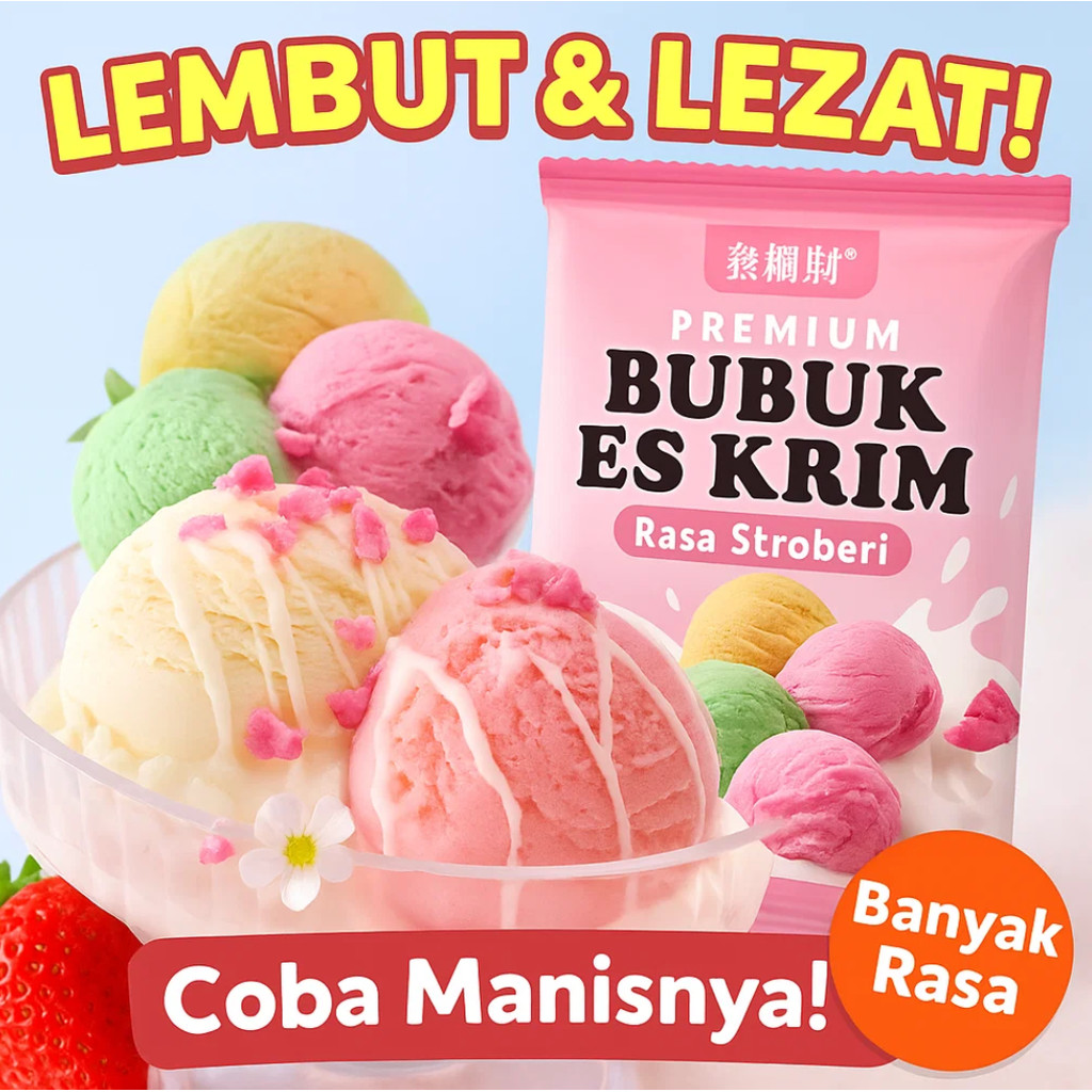 

【COD/Pengiriman 24 jam】Bubuk Es krim Premium 50g/ Ice Cream/USAHA ICE CREAM MURAH/ coklat/stroberi/mangga/Bahan-Bahan untuk Membuat Es Krim Buatan Sendiri