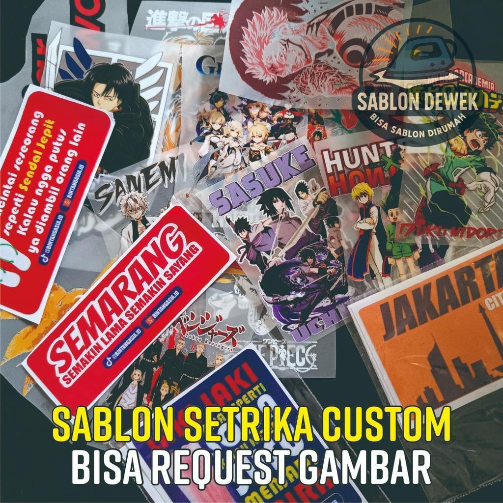 

BA144 Custom Sticker Sablon Setrika Untuk Di Kaos atau Kain - Bisa custom gambar suka suka - Minimal beli Kelipatan 4 per gambar