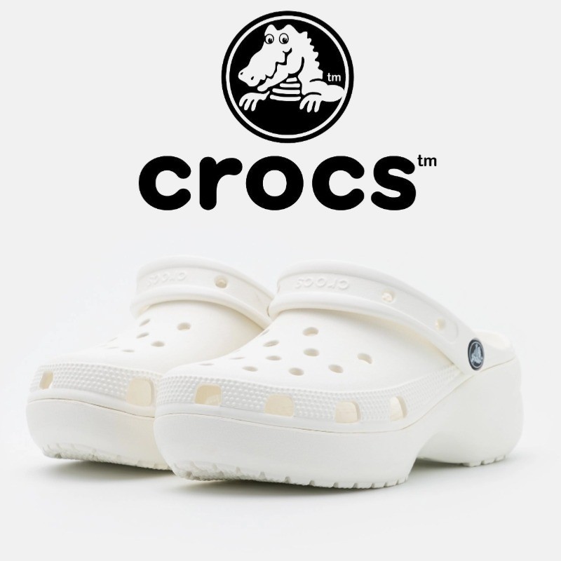 [ORIGINAL100%] CROCS CLASSIC PLATFORM CLOG Sandal Crocs Wanita/ Crocs CLASSIC PLATFORM CLOG-White