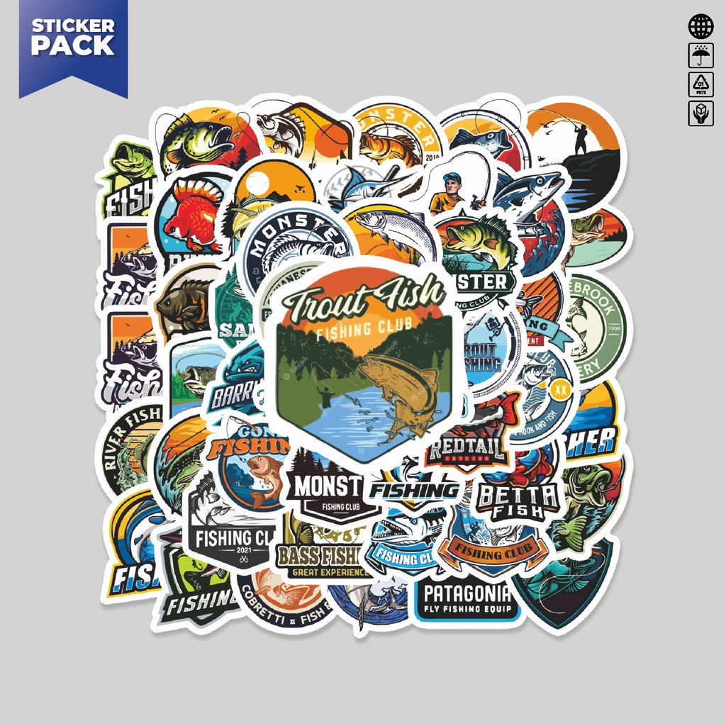 

[100PCS]Stiker Pack Stiker Fishing Adventure/Mancing Aesthetic Vinyl Anti Air Dekorasi Sticker Laptop Buku Journal Koper Helm Casing HP Gitar Helm Skateboard