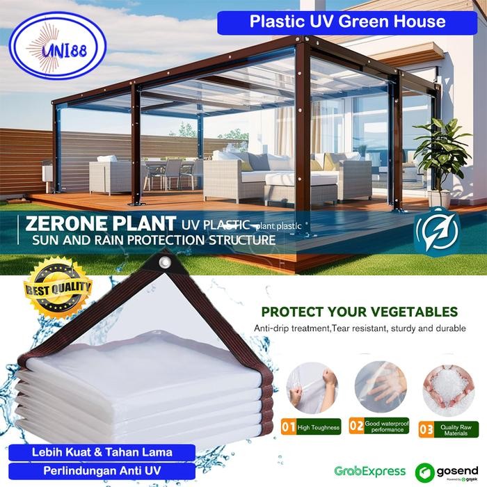 Plastik UV Green House List Jahit Premium / Terpal Plastik Bening UV Anti Air / Plastik UV Transpara