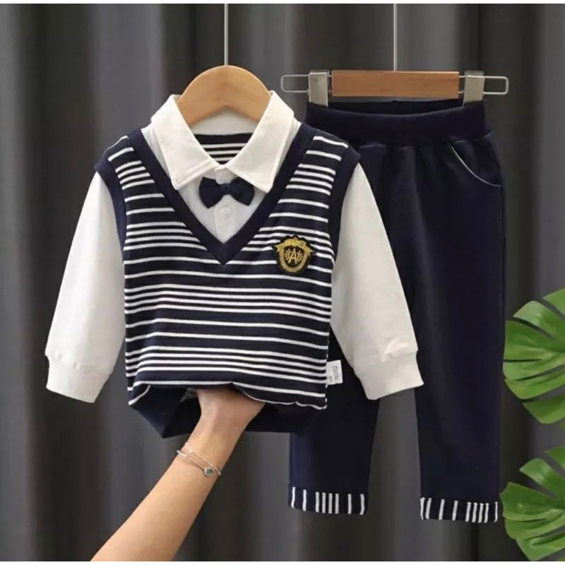 10.10Sale Baju Panjang Anak Laki Laki Set Rompi Anak Model Korea Umur 1-5Tahun/Terbaru