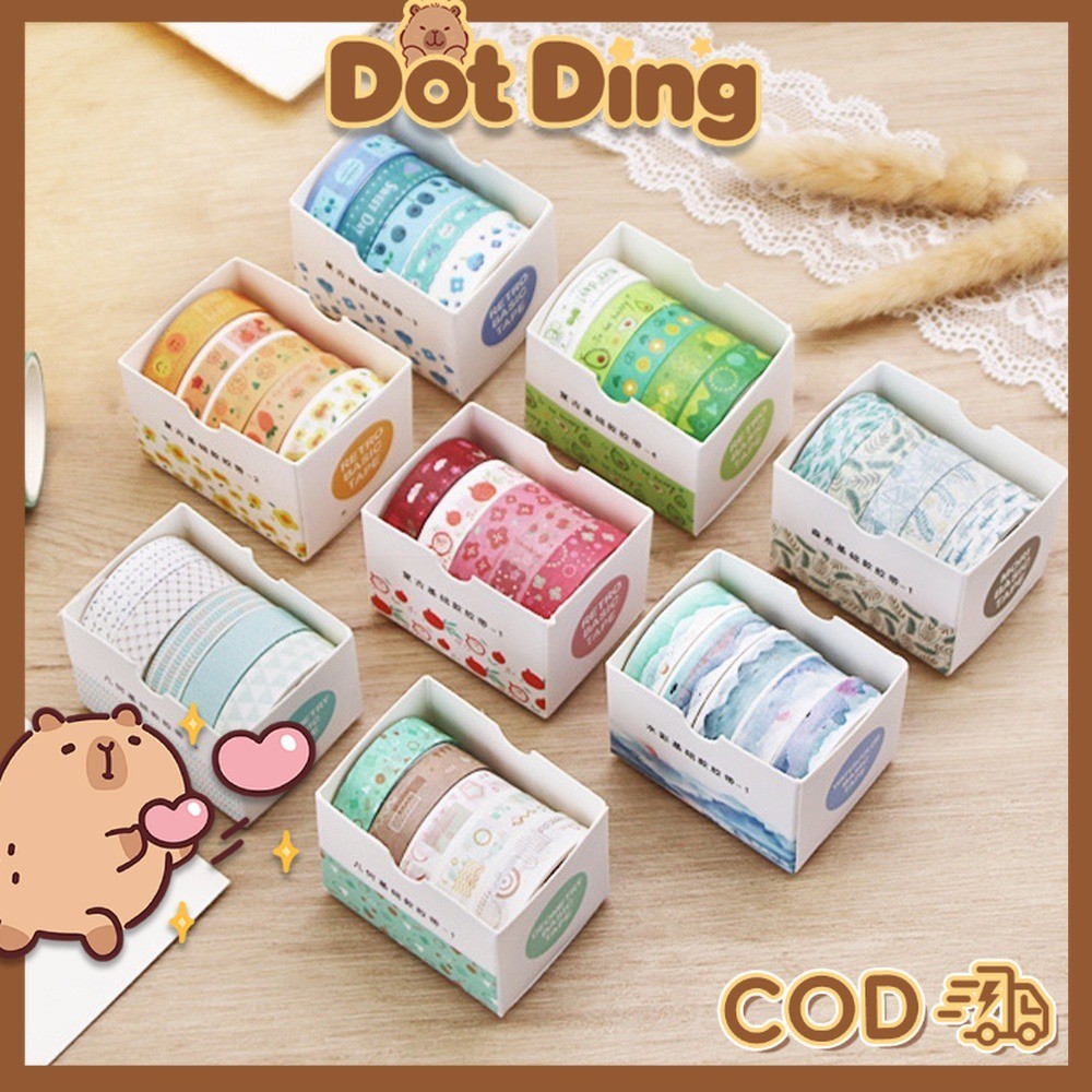 

[DOTDING] 5 Rolls Set Tape Vintage Geometry Tape / Sticker Scrapbook Untuk Anak Perempuan Notebook Diy Stationery Persediaan Q045