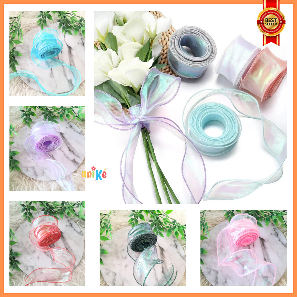 

Pita Hologram Fishtail Organza 4 cm / Pita Buket Aesthetic 4 cm Glossy Aksesoris Kado Bucket Bunga