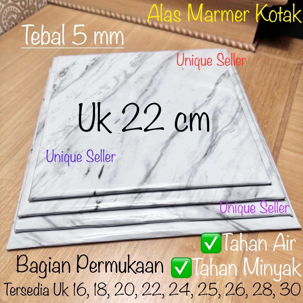 [Isi10] Alas Kue Tart Kotak Marble White Uk 22 cm [GROSIR] 22x22 cm / Alas Kue Tart Kotak Marmer Put