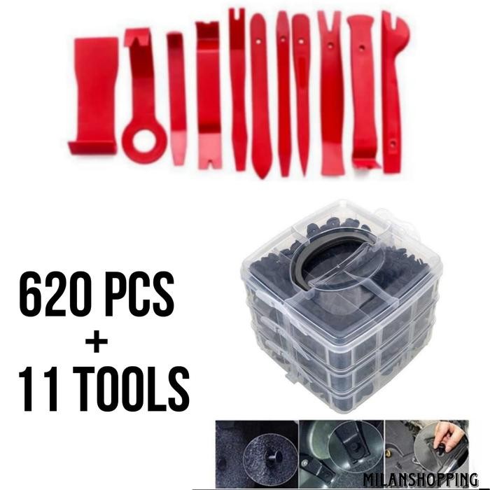 Set Kancing Klip Bumper Bemper Mobil Honda Toyota Daihtasu 620Pcs - + 11 Tools
