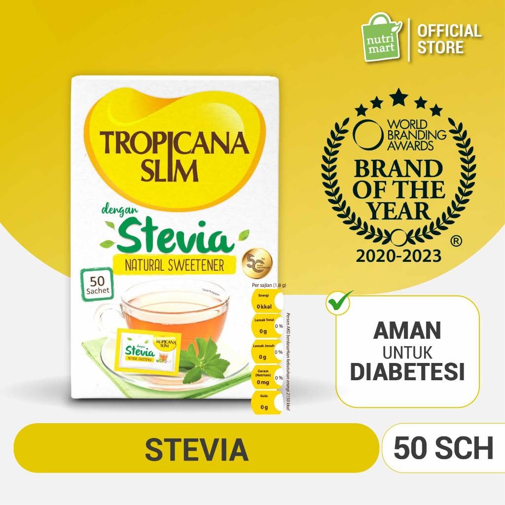 

Tropicana Slim Sweetener Stevia 50 Sachet - Pemanis Alami untuk Batasi Gula