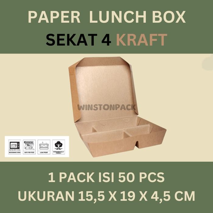 paper lunch box sekat 4 laminasi coklat kraft isi 50 pcs