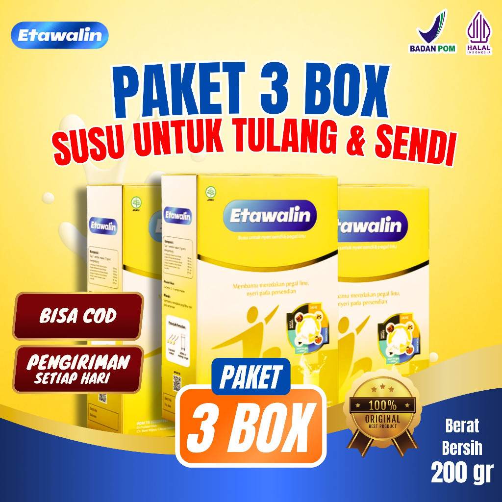 

Etawalin 3 Box Hemat Redakan Asam Urat dan Nyeri Sendi original 100% Halal BPOM
