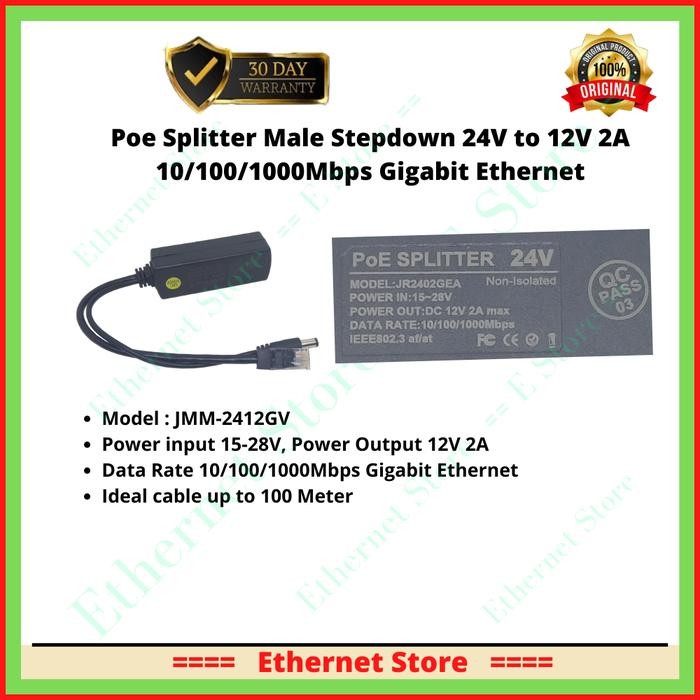 PoE Splitter 24V Power Over Ethernet Adaptor 24V Stepdown 12V Gigabit