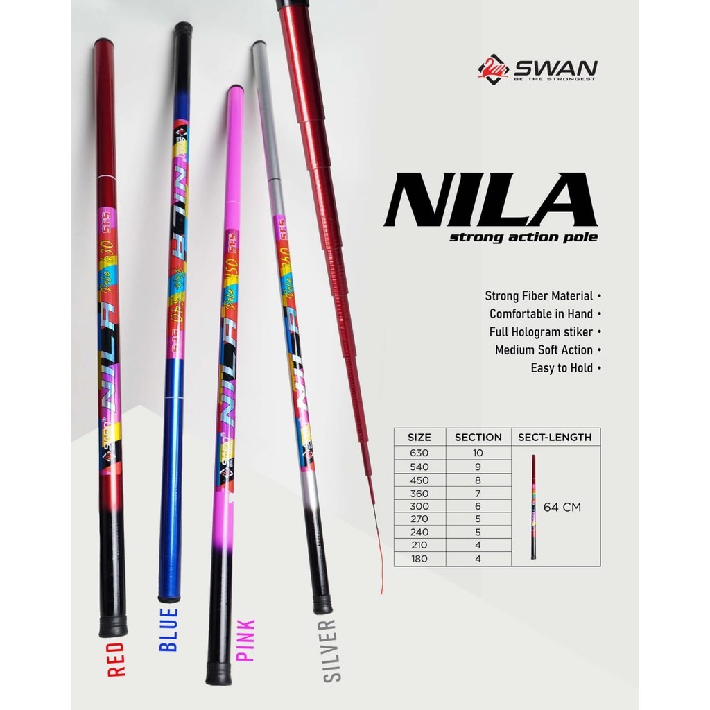 Tegek Pancing SWAN NILA POLE 180cm - 630cm (Ruas Panjang) Fiber Murah