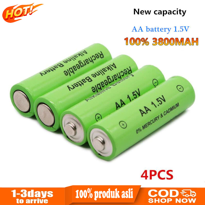 BATERAI CAS LITIUM AA battery 1.5v 100% label baru 3800 MAH baterai isi ulang AA 1.5V