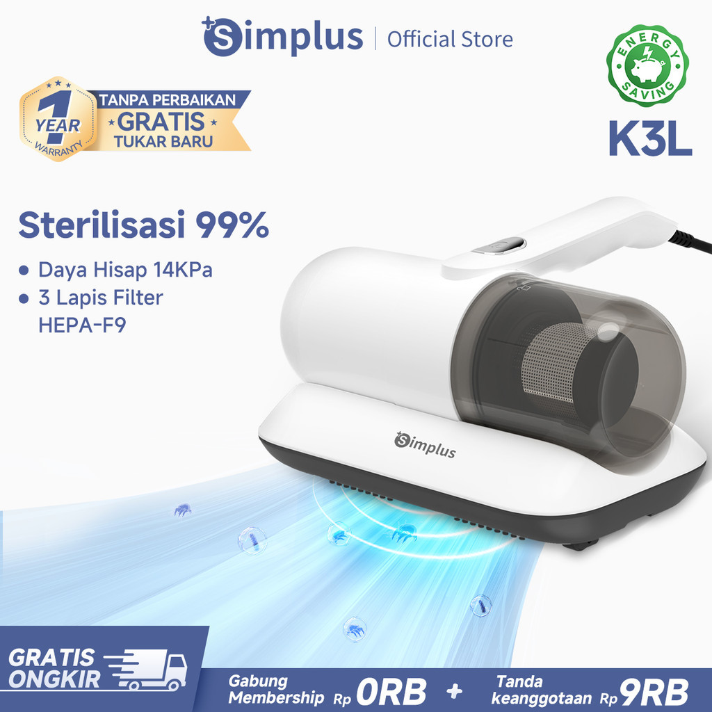 Simplus Pembasmi Tungau 14000Pa Vakum Penghilang Tungau Frekuensi Tinggi Penyedot Debu KasurCO