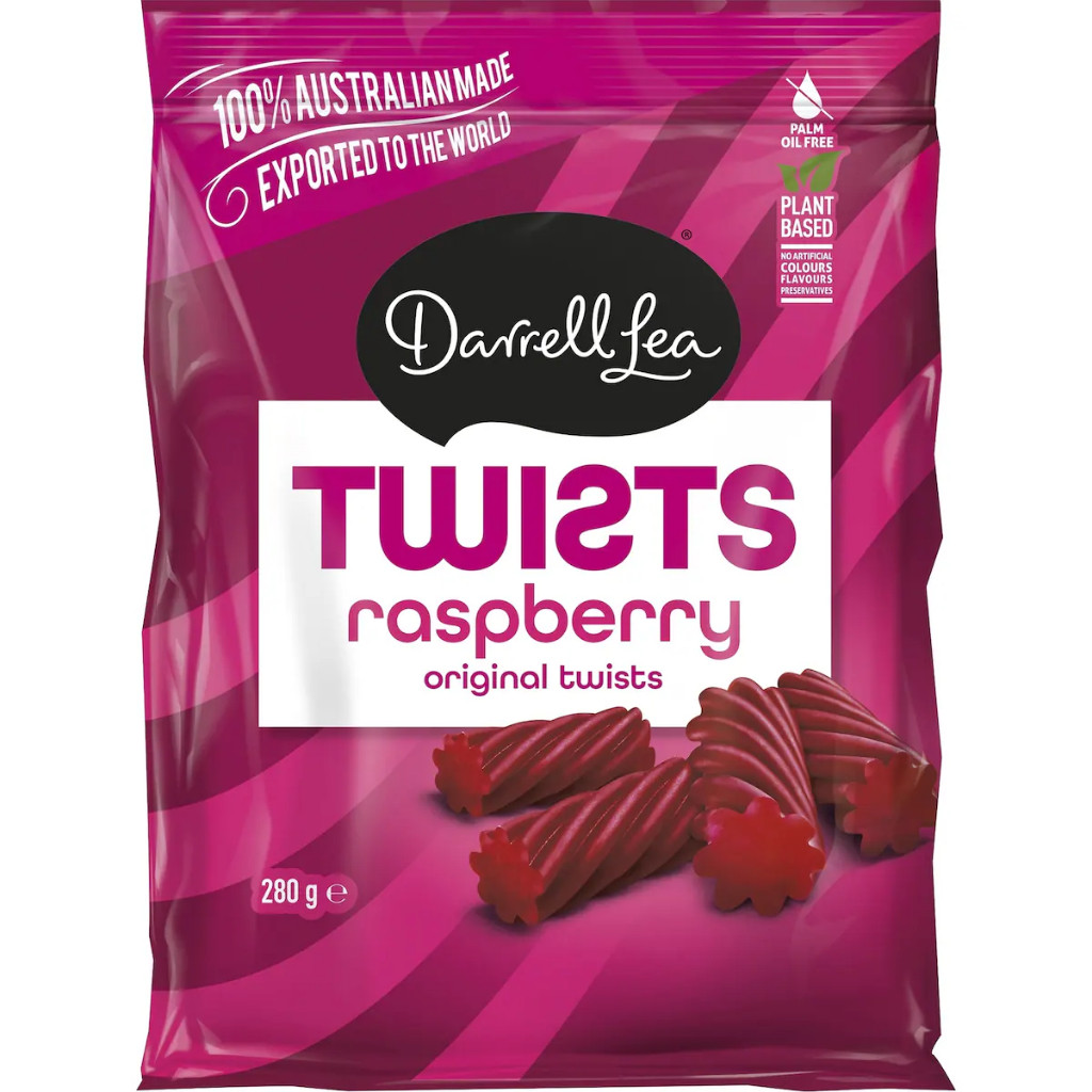 

Darrell Lea Twists Raspberry Liquorice 280g Australia