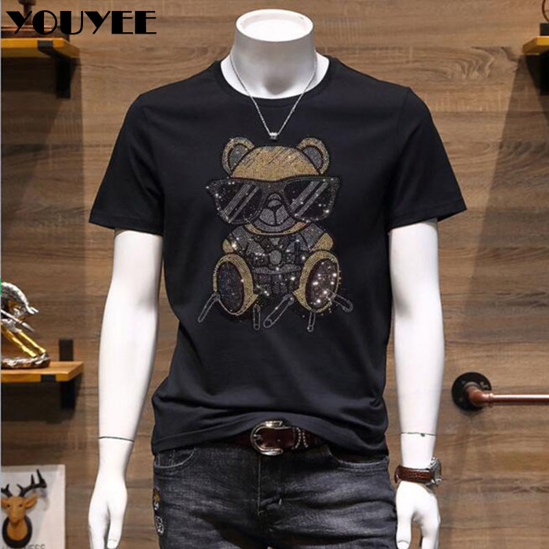 Summer Rhinestone T-shirt Men's 2022 Latest Style Cotton Round Neck Young Vitality Handsome Multi-co