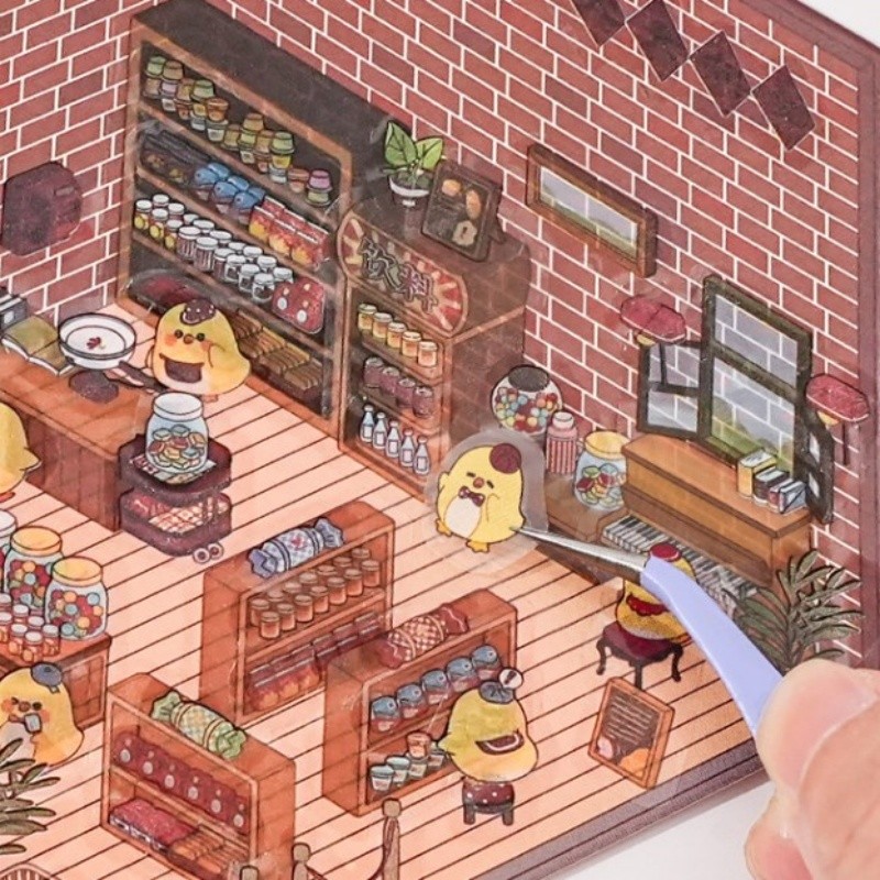 

3D Landscaping Stickers Cartoon Miniature Scene DIY Cabin Scene Stacking And Pasting Hand Account Stationery Gift For Kid Child