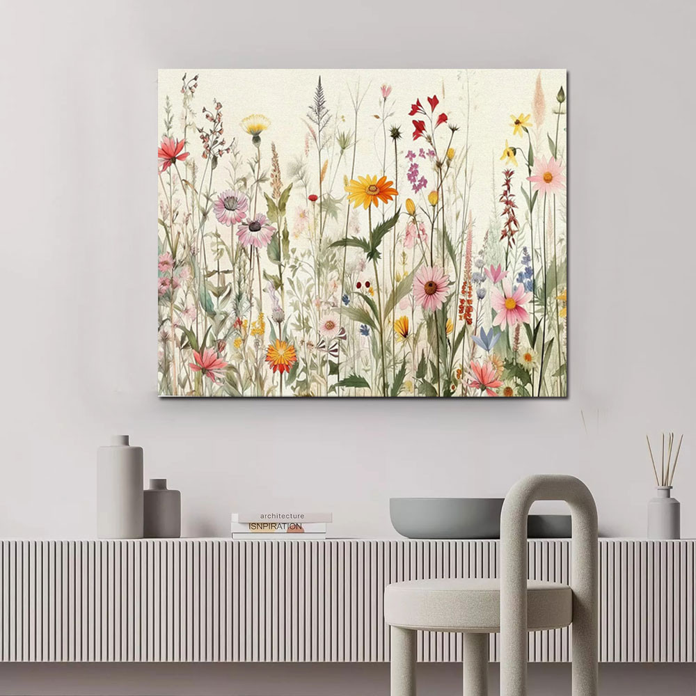 

Minimalist Modern Canvas Poster, Bohemian Wall Art, Wildflowers Botanical Home Decor Canvas Painting for Livingroom