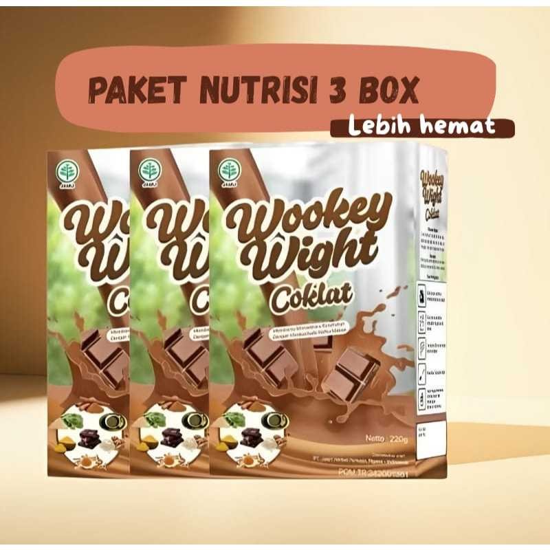 

TERLARIS NO 1. Wookey Weight COKLAT - Susu Penambah Nafsu Makan Dan Penggemuk Badan [3 BOX]