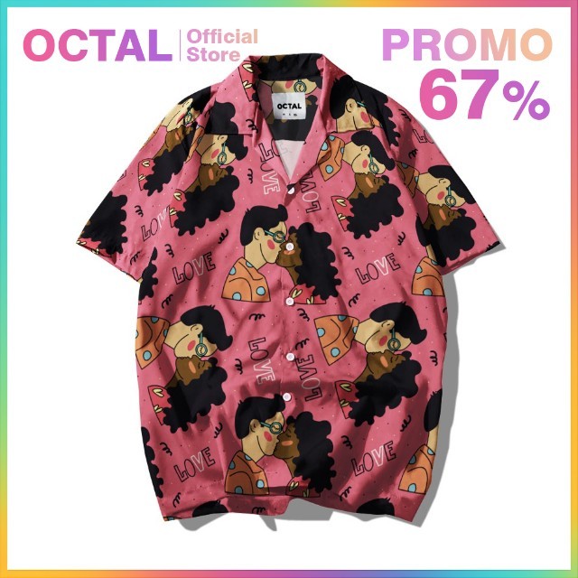 OCTAL - Kemeja Motif Pattern Pantai Printing Kasual Pria - Wanita KMP-0169