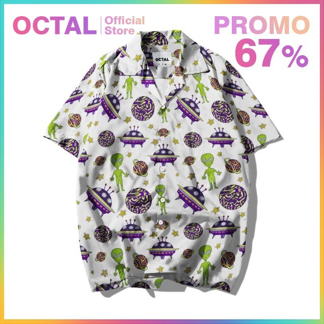 OCTAL - Kemeja Motif Pattern Pantai Printing Kasual Pria - Wanita KMP-0221