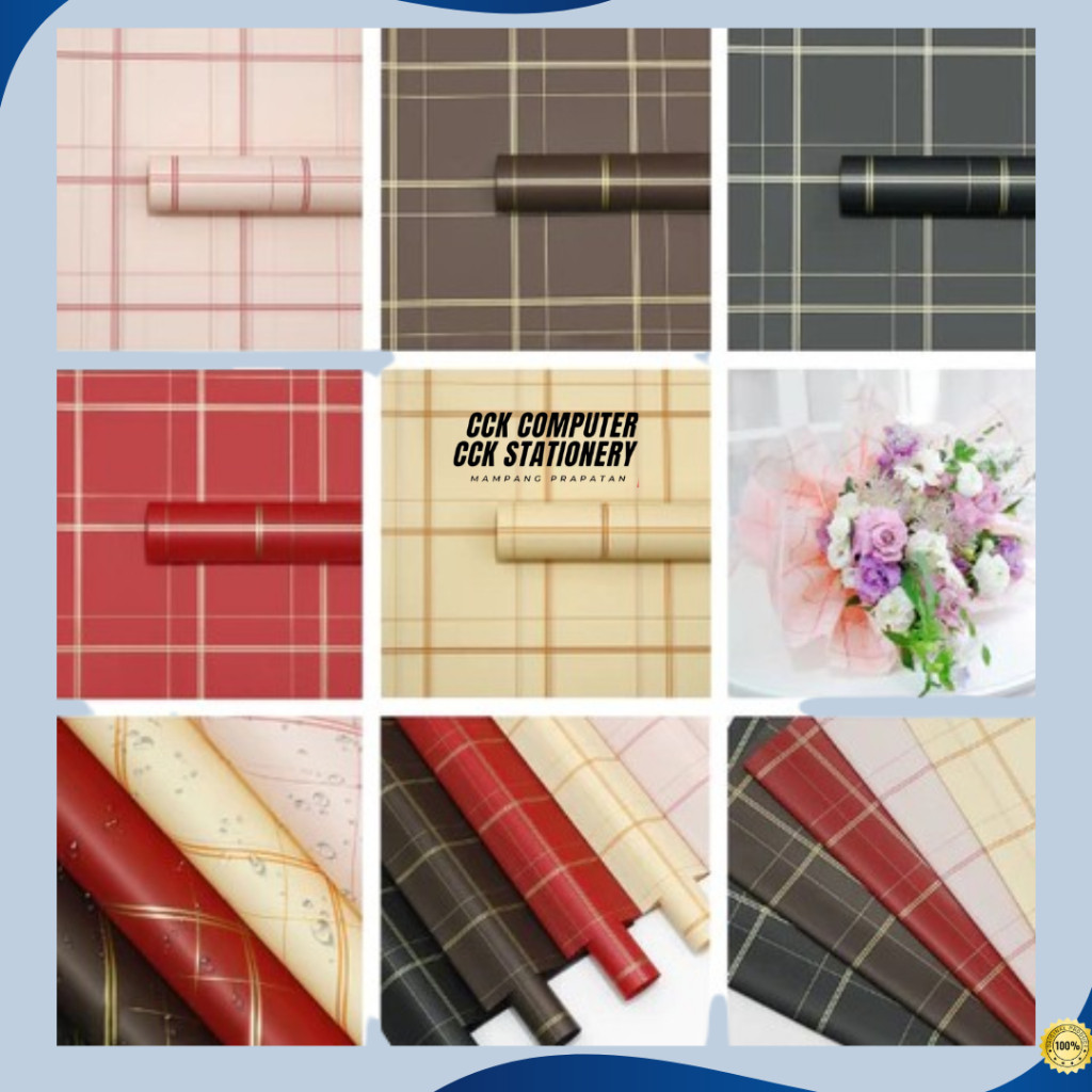 

Kertas Buket Solid Full Square Pattern Flower Wrapping Cellophane Motif Kotak Grid 20Lembar